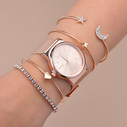 

4pcs Women's Cubic Zirconia Bracelet Bangles Cuff Bracelet Tennis Bracelet Layered Heart Star Crescent Moon Ladies Luxury Trendy Rhinestone Bracelet Jewelry Gold / Silver For Gift Daily Street Bar