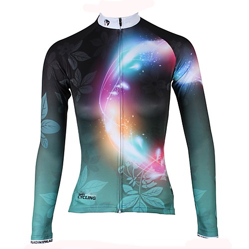 

ILPALADINO Women's Long Sleeve Cycling Jersey Winter Fleece Elastane Green Floral Botanical Bike Jersey Top Mountain Bike MTB Road Bike Cycling Thermal / Warm Fleece Lining Ultraviolet Resistant