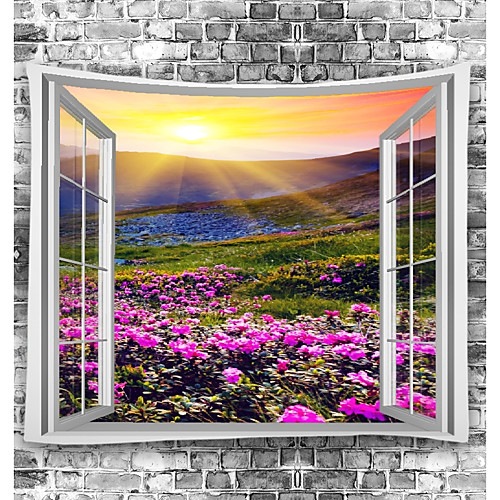 

Window Landscape Wall Tapestry Art Decor Blanket Curtain Picnic Tablecloth Hanging Home Bedroom Living Room Dorm Decoration Polyester Garden Flower Mountain