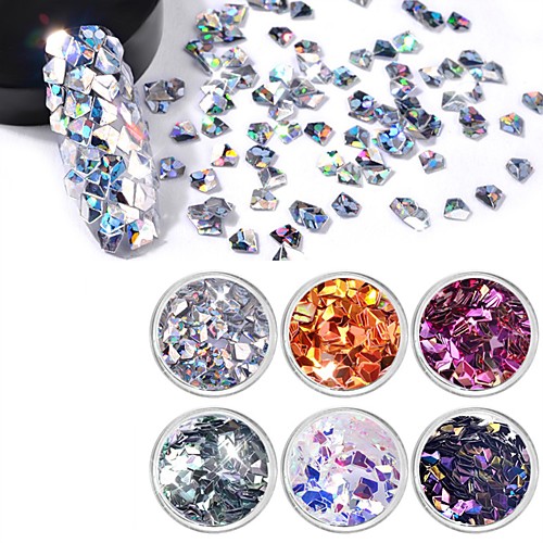 

6 pcs Gemstone & Crystal Nail Kits 3D Interface Transparent New Design Korean Fashion Daily Black Tie Gala Festival Glitter Powder 3D Nail Stickers Sequins for Finger Nail Toe Nail