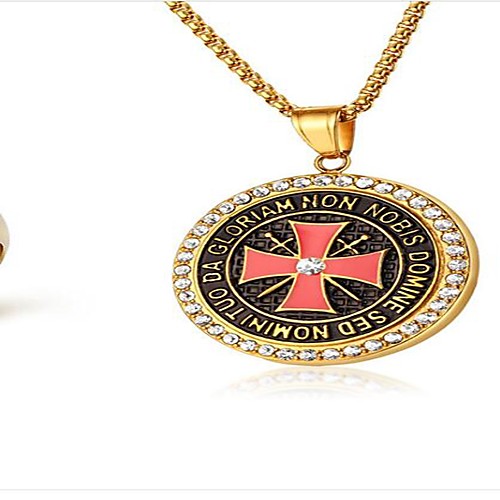 

Men's Gold Cubic Zirconia Pendant Necklace Classic Cross Circle Cross Fashion Titanium Steel Gold 60 cm Necklace Jewelry 1pc For Party / Evening Daily