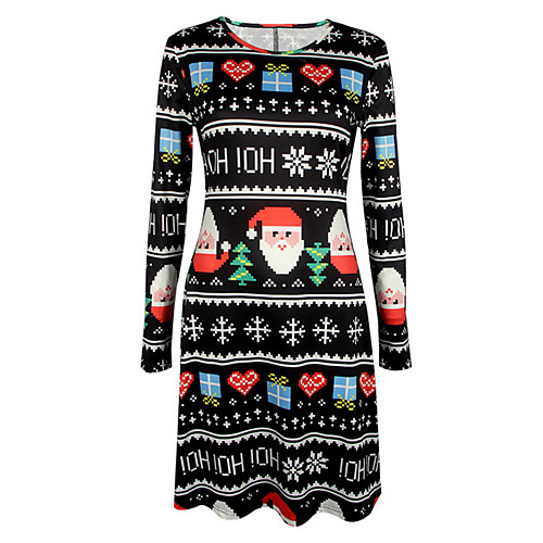 

Women's Chiffon Dress Short Mini Dress Black Long Sleeve Geometric Round Neck Basic Christmas S M L XL XXL 3XL 4XL 5XL / Plus Size