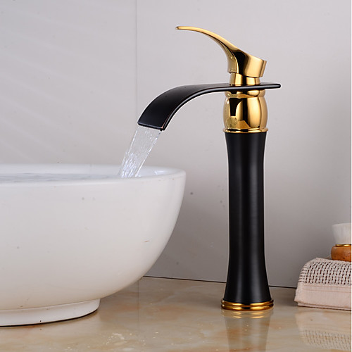 

Vintage Waterfall Bathroom Sink Faucet - Oil-rubbed Gold / Black Centerset Single Handle One HoleBath Taps