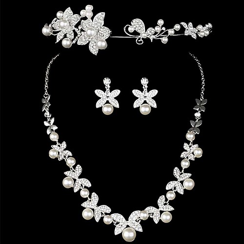 

Women's White forehead jewelry Pearl Necklace Earrings Set Beads Gypsophila Classic Imitation Pearl Earrings Jewelry White For Wedding Party 1 set