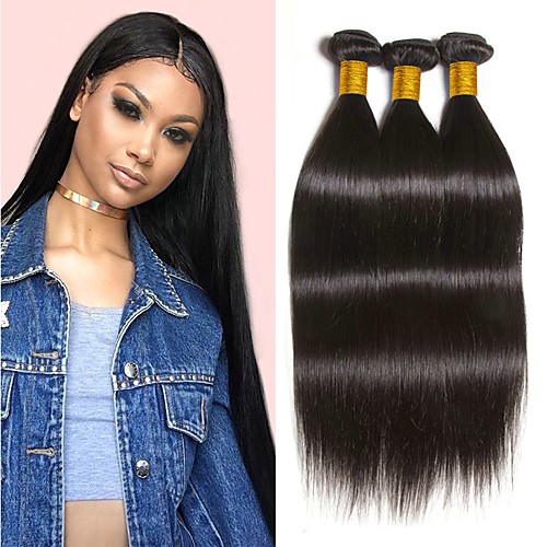 

3 Bundles Hair Weaves Peruvian Hair Straight Human Hair Extensions Remy Human Hair 100% Remy Hair Weave Bundles 300 g Natural Color Hair Weaves / Hair Bulk Human Hair Extensions 8-28 inch Natural