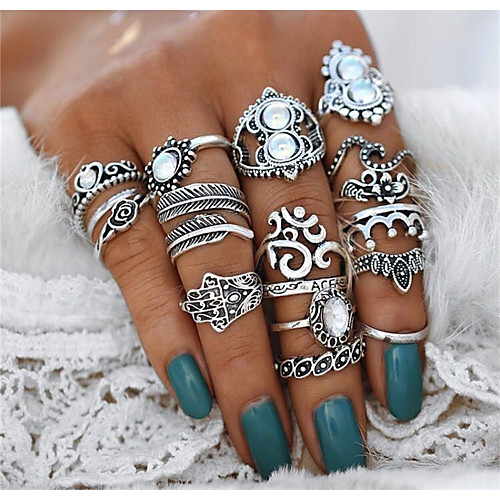 

Statement Ring Crystal Vintage Style Silver Alloy Heart Flower Crown Statement Ladies Unusual 16pcs / Women's / Ring Set / Hamsa Hand