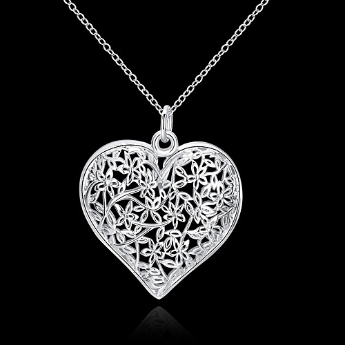 

Women's Pendant Necklace Hollow Heart Love Hollow Heart Ladies Floral Fashion 3D S925 Sterling Silver Silver 45 cm Necklace Jewelry 1pc For Wedding Party Daily Casual