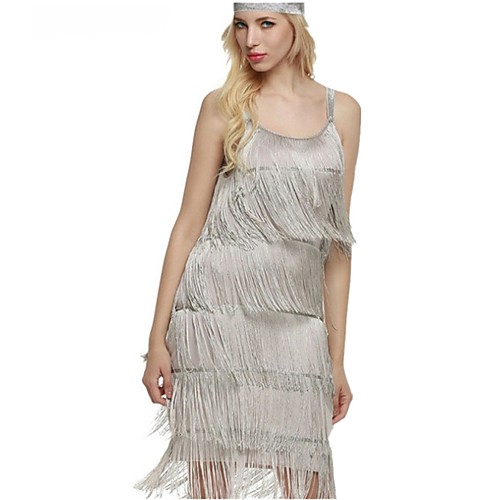 

The Great Gatsby Charleston Vintage 1920s Roaring Twenties Summer Flapper Dress Party Costume Masquerade Women's Tassel Costume Black / White / Gray Vintage Cosplay Party Homecoming Prom