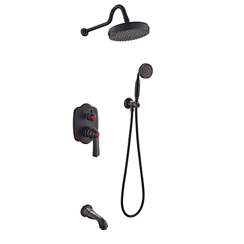

Shower Faucet Set - Rainfall Antique Oil-rubbed Bronze Wall Mounted Ceramic Valve Bath Shower Mixer Taps / Brass / Single Handle Four Holes
