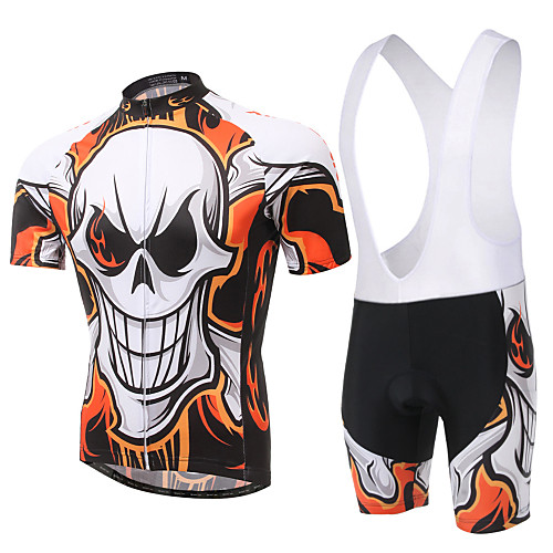 

XINTOWN Men's Women's Short Sleeve Cycling Jersey with Bib Shorts Winter Elastane White Purple Yellow Skull Bike Breathable Quick Dry Limits Bacteria Sports Skull Mountain Bike MTB Road Bike Cycling