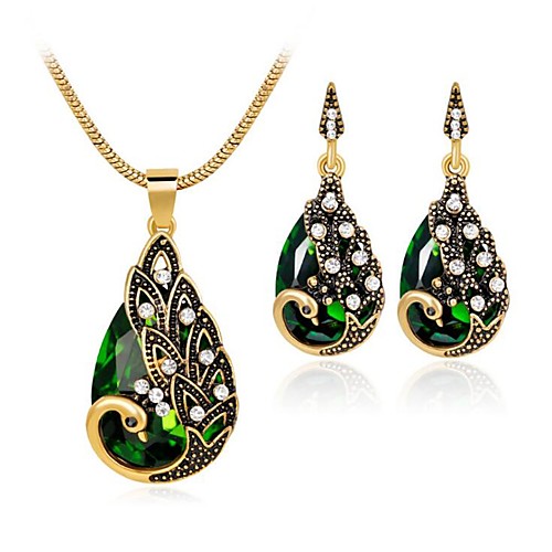 

Women's Green Synthetic Aquamarine Vintage Necklace Retro Pear Cut Ladies Vintage Indian Earrings Jewelry Red / Green / Blue For Party Daily 1 set