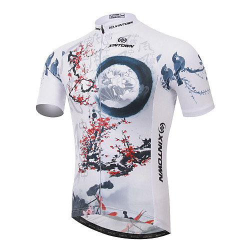 

XINTOWN Men's Short Sleeve Cycling Jersey Elastane Lycra White Floral Botanical Bike Jersey Top Mountain Bike MTB Road Bike Cycling Breathable Quick Dry Ultraviolet Resistant Sports Clothing Apparel