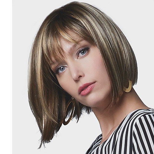 

Synthetic Wig Straight Bob Wig Short Brown Synthetic Hair 8 inch Women's Synthetic Dark Brown Gold Blonde Ombre
