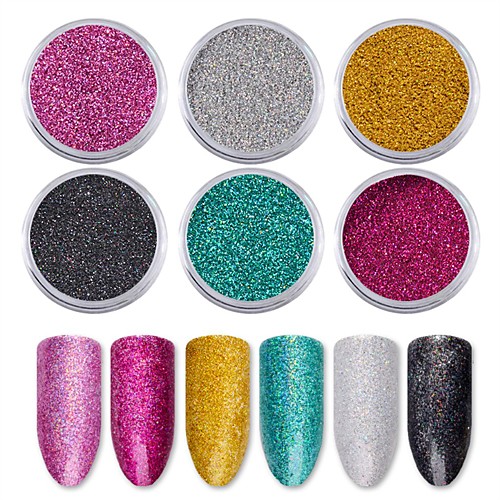 

6 pcs Glitter Nail Kits Crystal Eco-friendly Classic Artistic Classic Special Occasion Daily Masquerade Glitter Powder Sequins for Finger Nail Toe Nail