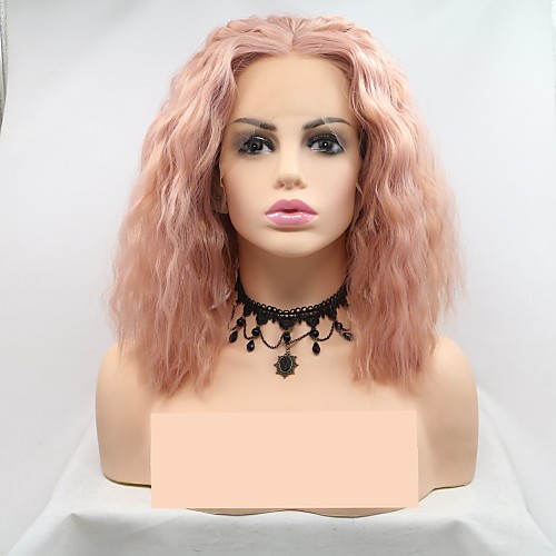 

Synthetic Lace Front Wig Loose Curl Layered Haircut Lace Front Wig Pink Medium Length Rose Gold Synthetic Hair 12 inch Women's Women Pink Sylvia