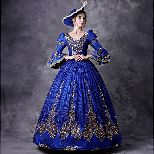 

Victorian Rococo Baroque Medieval 18th Century Dress Outfits Party Costume Masquerade Women's Costume Blue Vintage Cosplay Party Prom 3/4 Length Sleeve Floor Length Ball Gown Plus Size Customized