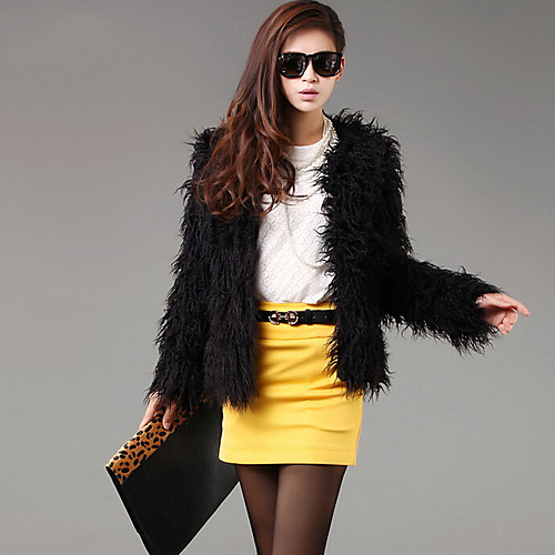 

Women's Solid Colored Basic Fall & Winter Fur Coat Short Daily Long Sleeve Faux Fur Coat Tops Black