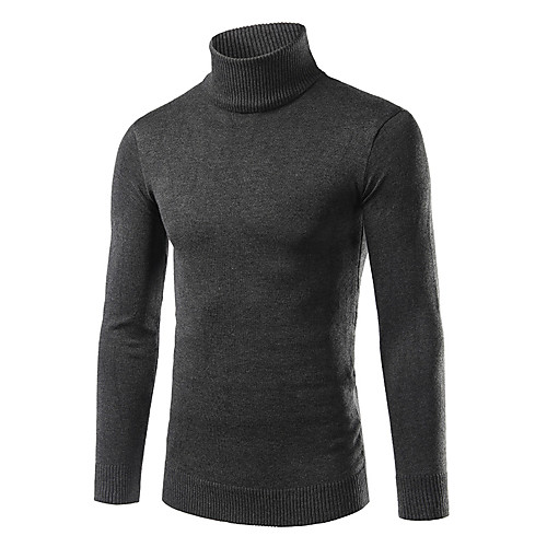 

Men's Solid Colored Pullover Long Sleeve Slim Sweater Cardigans Turtleneck Fall Winter Black Wine Light gray