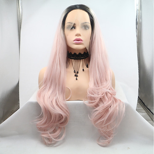 

Synthetic Lace Front Wig Body Wave Kardashian Layered Haircut Lace Front Wig Pink Long Black / Pink Synthetic Hair 24 inch Women's Women Black Pink Sylvia