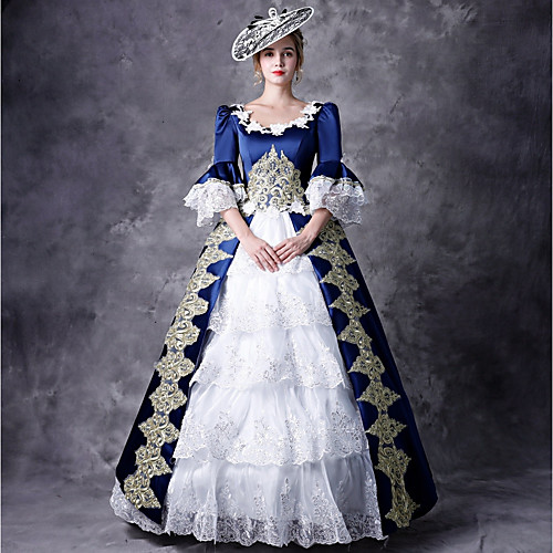 

Victorian Duchess Maria Antonietta Rococo Baroque Victorian 18th Century Square Neck Dress Outfits Party Costume Masquerade Women's Lace Costume Red / Blue Vintage Cosplay Party Prom 3/4 Length Sleeve
