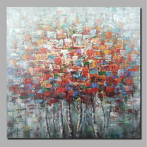 

Oil Painting Hand Painted Square Abstract Floral / Botanical Comtemporary Modern Stretched Canvas