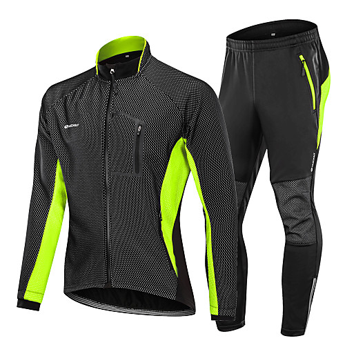 

Nuckily Men's Long Sleeve Cycling Jacket with Pants Winter Fleece Spandex Polyester Black / Red Black / Green Black / Blue Patchwork Bike Clothing Suit Thermal Warm Windproof Fleece Lining Warm Sports