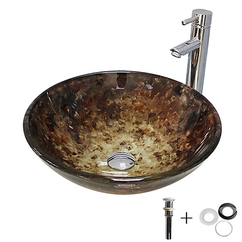 

Bathroom Sink / Bathroom Faucet / Bathroom Mounting Ring Contemporary - Tempered Glass Round Vessel Sink