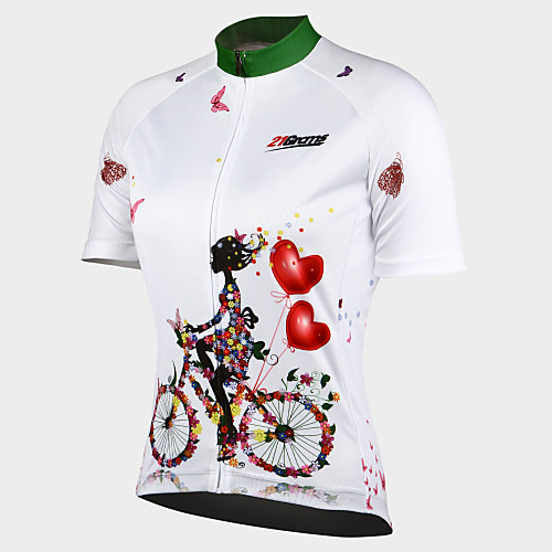 

21Grams Women's Short Sleeve Cycling Jersey - White Floral / Botanical Bike Jersey Top, Breathable Quick Dry Ultraviolet Resistant 100% Polyester / Stretchy / Advanced / Back Pocket