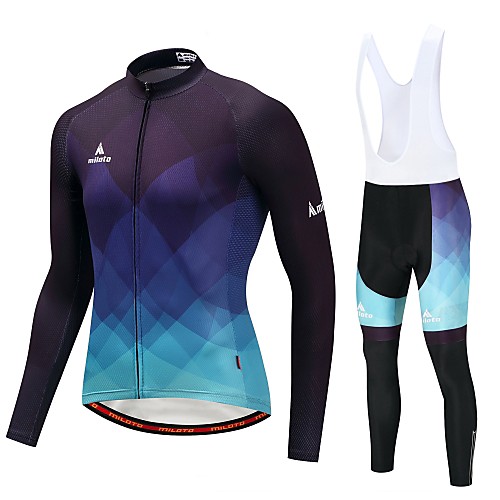 

Miloto Men's Long Sleeve Cycling Jersey with Bib Tights Cycling Jacket with Pants White Black Bike Thermal / Warm Reflective Strips Back Pocket Winter Sports Fleece Mountain Bike MTB Road Bike Cycling