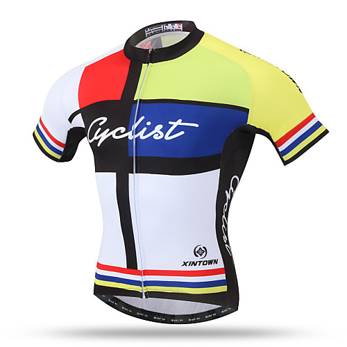 

XINTOWN Men's Short Sleeve Cycling Jersey Yellow Bike Jersey Top Mountain Bike MTB Road Bike Cycling Breathable Quick Dry Back Pocket Sports Clothing Apparel / Stretchy / Sweat-wicking