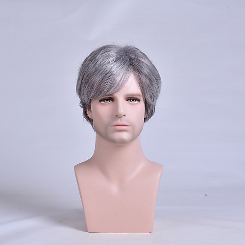 

Synthetic Wig Straight Asymmetrical Wig Short Grey Synthetic Hair 4 inch Men's Hot Sale Dark Gray