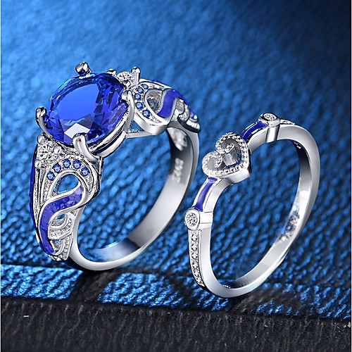 

Statement Ring Sapphire Hollow Out Silver Copper Platinum Plated Enamel Heart Love Ladies Romantic Fashion 2pcs 6 7 8 9 10 / Women's / Synthetic Sapphire / Ring Set / Imitation Diamond / Solitaire