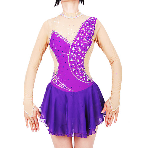 

21Grams Figure Skating Dress Women's Girls' Ice Skating Dress Purple Spandex Stretch Yarn High Elasticity Professional Competition Skating Wear Handmade Fashion Long Sleeve Ice Skating Winter Sports