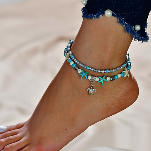 

Ankle Bracelet Tropical Women's Body Jewelry For Wedding Birthday Layered Silver-Plated Turtle Starfish Silver 1pc