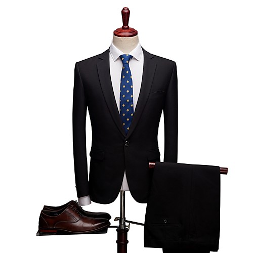 

Solid Colored Standard Fit Spandex / Polyster Suit - Notch Single Breasted One-button / Suits