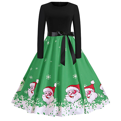 

Women's Swing Dress Knee Length Dress Blue Purple Red Green Long Sleeve Print Lace up Print Fall Round Neck Casual Christmas 2021 S M L XL XXL