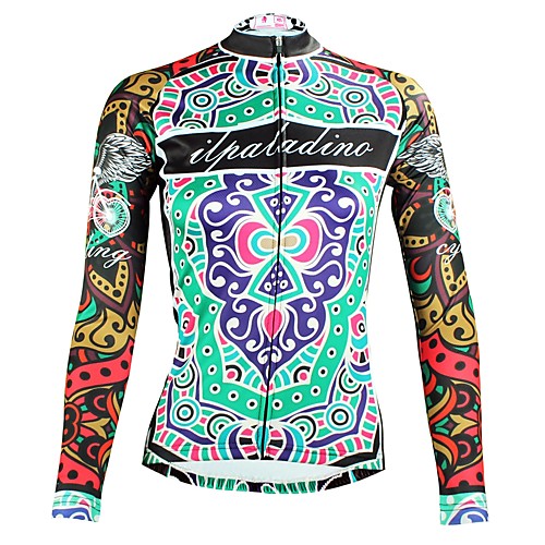 

ILPALADINO Women's Long Sleeve Cycling Jersey Winter Elastane Green Floral Botanical Bike Top Mountain Bike MTB Road Bike Cycling Breathable Quick Dry Ultraviolet Resistant Sports Clothing Apparel
