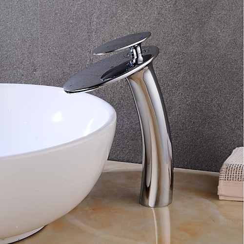 

Brushed Nickel Waterfall Bathroom Sink Faucet with Supply Hose,Single Handle Single Hole Vessel Lavatory Faucet,Slanted Body Basin Mixer Tap Tall Body Commercial