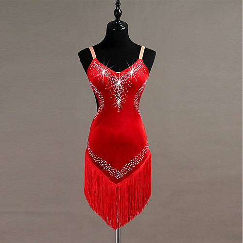 

Latin Dance Dress Tassel Crystals / Rhinestones Women's Training Sleeveless High Pleuche