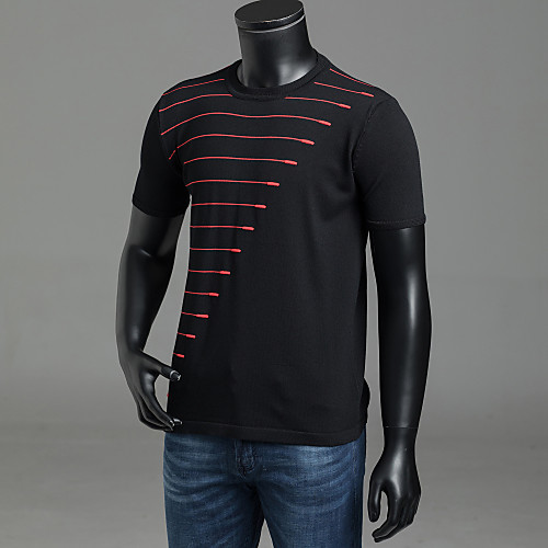 

Men's T shirt Striped Print Short Sleeve Daily Tops Basic White Red