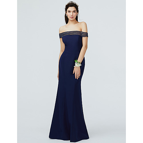

Mermaid / Trumpet Off Shoulder Floor Length Knit Bridesmaid Dress with Pleats