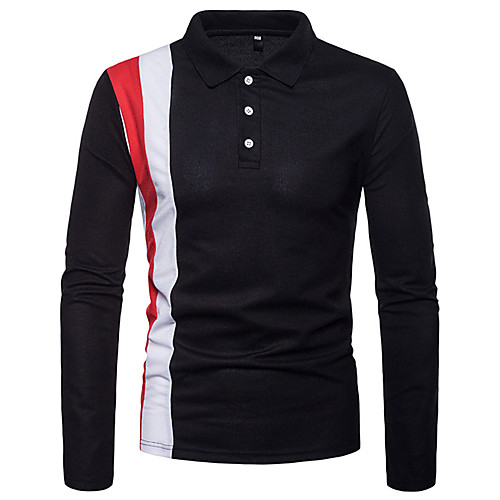 

Men's Polo Basic Street chic Daily Weekend Shirt Collar White / Black / Navy Blue / Long Sleeve