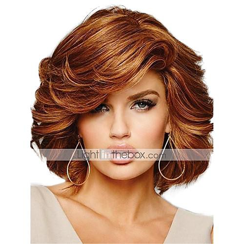 

Human Hair Wig Medium Length Curly Short Hairstyles 2019 Curly Side Part Machine Made Women's Black#1B Medium Auburn Beige Blonde / Bleached Blonde 10 inch