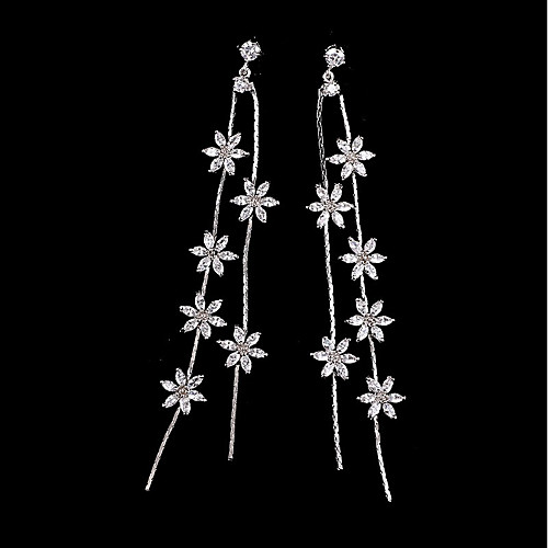 

Women's Clear Cubic Zirconia Drop Earrings Long Flower Ladies Romantic Sweet Elegant Rhinestone S925 Sterling Silver Earrings Jewelry Silver For Date Work 1 Pair