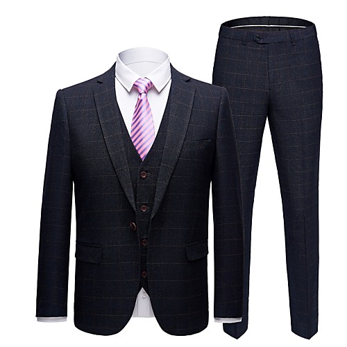 

Patterned Tailored Fit Wool / Polyster Suit - Notch Single Breasted One-button / Single Breasted Two-buttons / Suits
