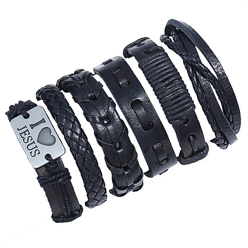 

Men's Wrap Bracelet Leather Bracelet Braided Faith Vintage European Fashion Leather Bracelet Jewelry Black For Daily Street