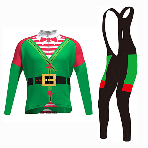 

Malciklo Men's Women's Long Sleeve Cycling Jersey with Bib Tights Winter Fleece Red and White Orange Green Santa Claus Bike Jersey Thermal / Warm Fleece Lining Warm Reflective Strips Sports Santa