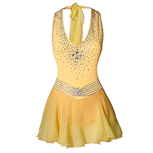 

Women's Ice Skating Skirt Dress Violet Yellow & Yellow Black Open Back Spandex Elastane Stretchy High Elasticity Outdoor clothing Activewear Competition Skating Wear Curve Classic Sleeveless Skating