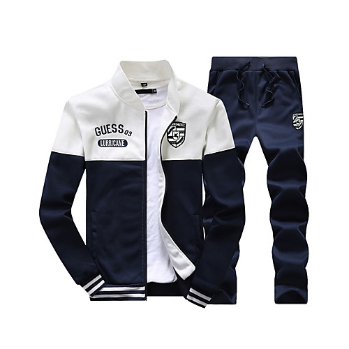 

Men's Activewear Set Graphic Color Block Text Stand Collar Daily Sports Basic Hoodies Sweatshirts Long Sleeve Slim White Red Yellow / Spring / Fall / Letter