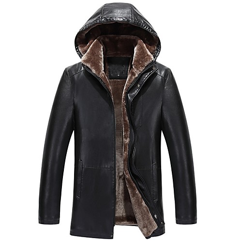 

Men's Solid Colored Fur Coat Regular Daily Long Sleeve Goatskin Coat Tops Black